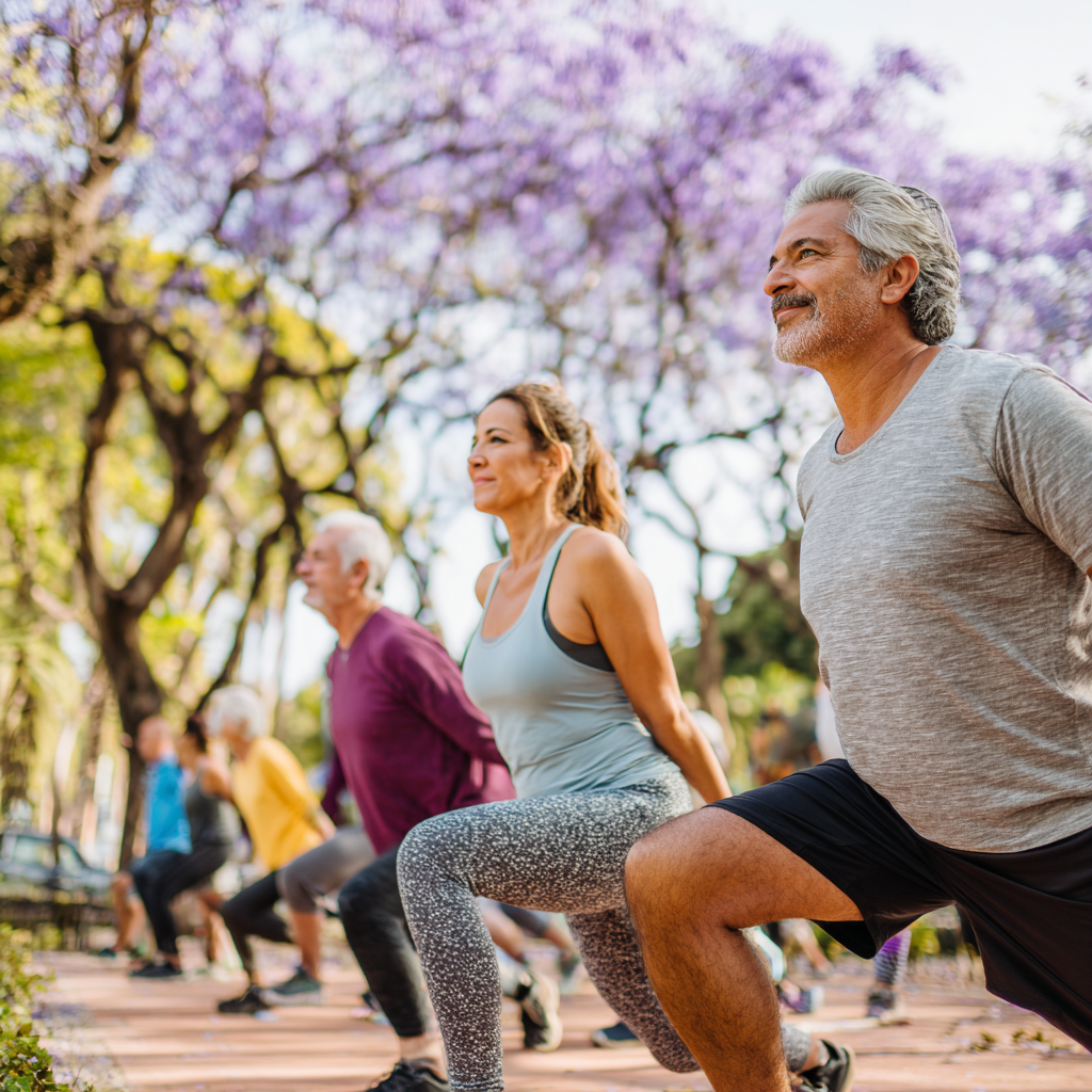 Personas activas realizando ejercicios funcionales con energía